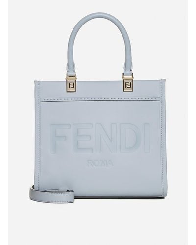 Fendi Sunshine Leather Small Tote Bag - Blue