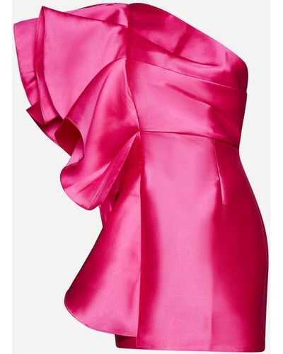 Solace London Fuchsia Mini Dress With Ruffles - Pink