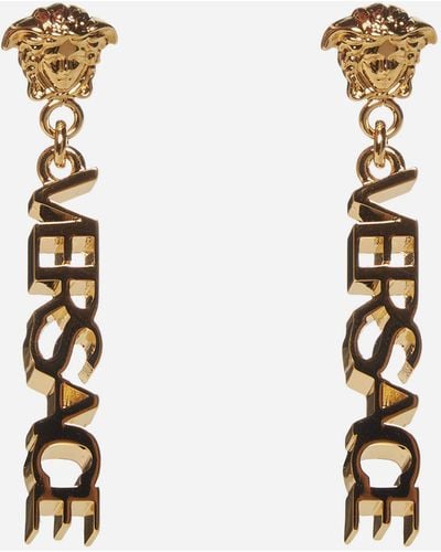 Versace Logo And Medusa Earrings - White