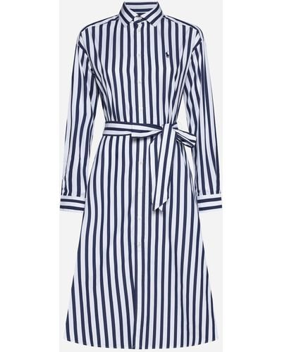 Polo Ralph Lauren Vy/white Day Brand-embroidered Cotton Midi Dress - Multicolour