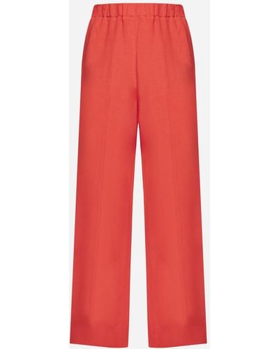 Blanca Vita Prugno Cotton And Linen Trousers - Red