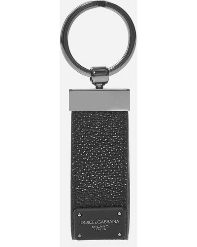 Dolce & Gabbana Logo-plaque Leather Keychain - White