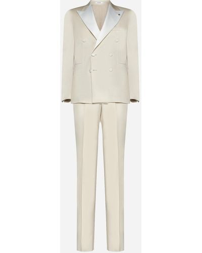 Tagliatore Double-breasted Wool And Mohair Tuxedo - Natural