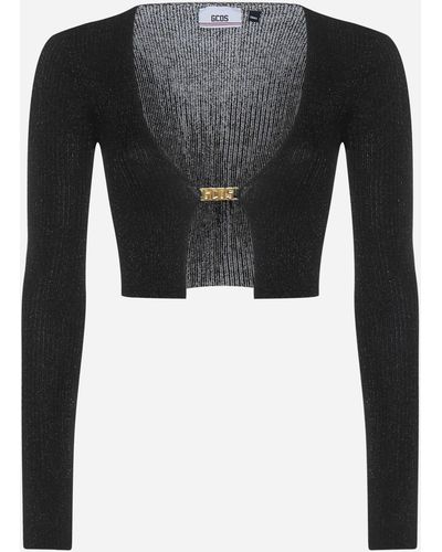 Gcds Lurex Knit Cropped Cardigan - Black