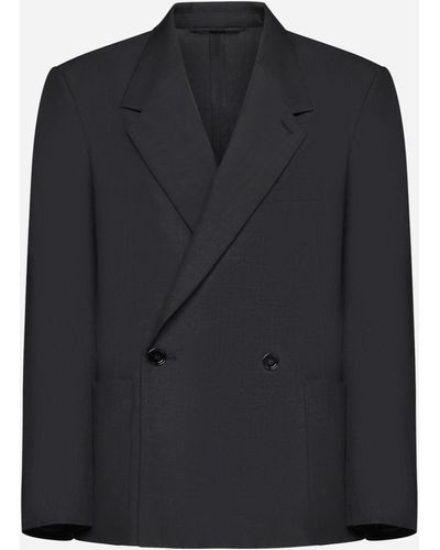 Lemaire Double-breasted Wool-blend Blazer - Black