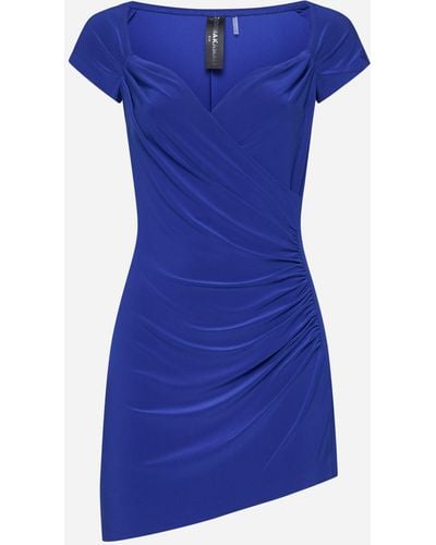 Norma Kamali Cap Sleeve Sweetheart Side Drape Pickleball Dress - Blue