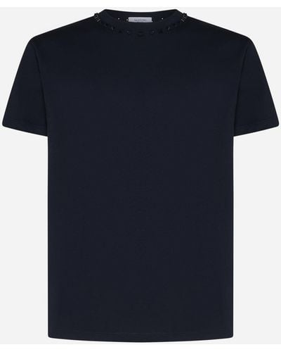 Valentino Rockstud Untitled Cotton T-shirt - Blue
