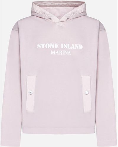 Stone Island Logo Cotton Hoodie - Pink