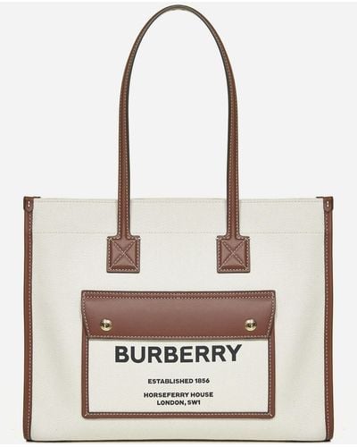 Burberry Freya Canvas And Leather Small Tote Bag - White