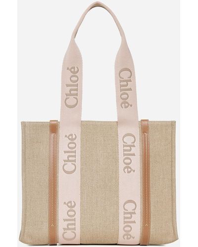Chloé Woody Linen Medium Tote Bag - Natural