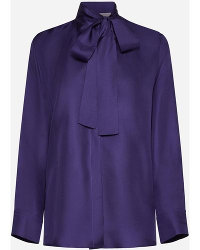 Blanca Vita Campanula Pussy-bow Neck Silk Shirt - Purple