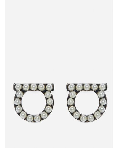 Ferragamo Pearls Gancini Earrings - Metallic
