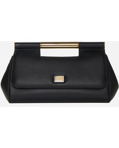 Dolce & Gabbana Sicily Leather Medium Clutch Bag - Black