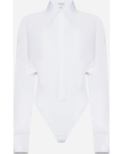 Alaïa Layered Cotton Shirt Bodysuit - White