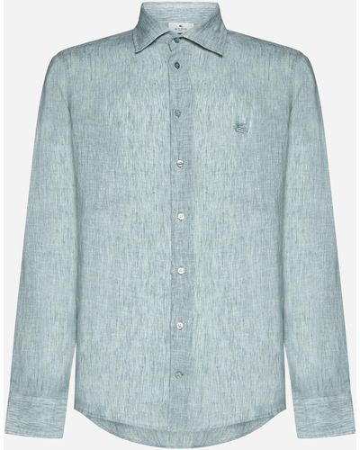 Etro Logo Linen Shirt - Blue