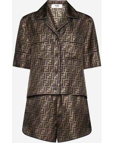 Fendi Ff Silk Shirt + Shorts Pyjamas Set - Multicolour