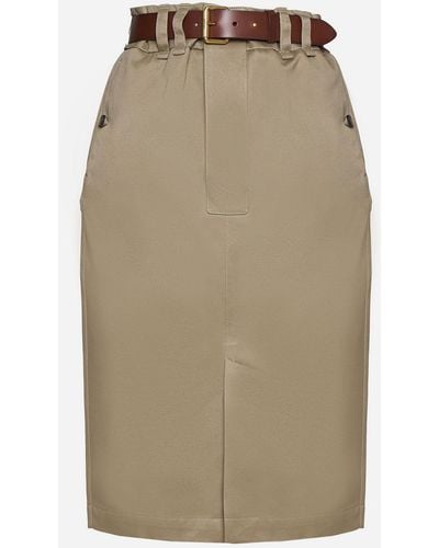 Saint Laurent Belted Cotton Skirt - Natural