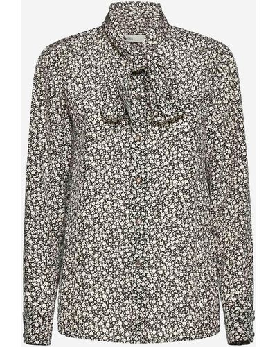 Tory Burch Floral Print Silk Shirt - Gray