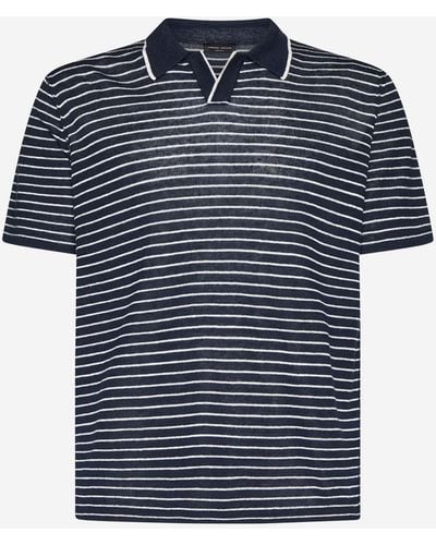 Roberto Collina Striped Linen Polo Shirt - Blue