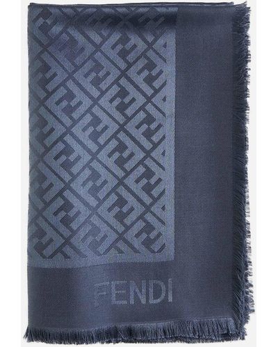 Fendi Ff Silk And Wool Shawl - Blue