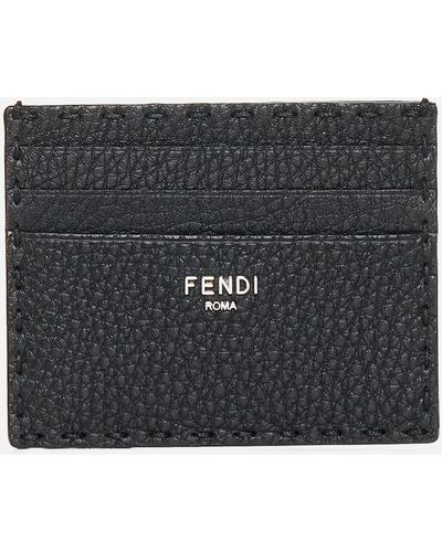 Fendi Logo Leather Card Holder - Black