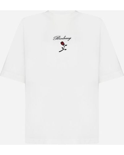 Burberry Logo And Rose Cotton T-shirt - White