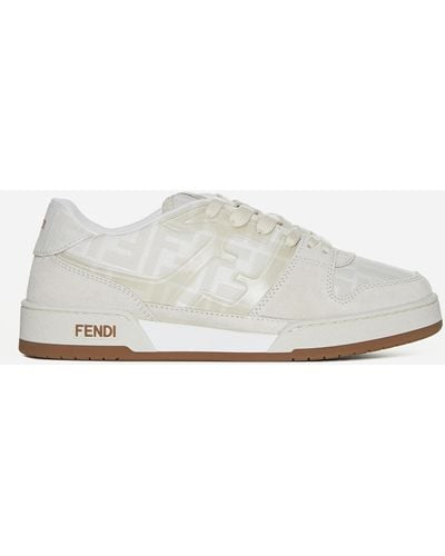 Fendi Match Fabric And Suede Sneakers - White