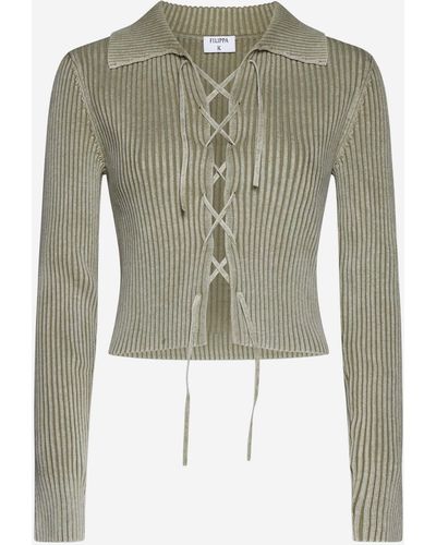 Filippa K Lace-detail Cotton Cardigan - Green