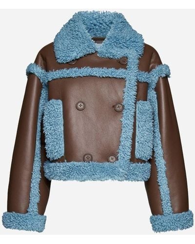 Stand Studio Kristy Faux Leather And Shearling Jacket - Blue