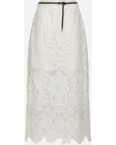 Zimmermann Ottie Embroidered Linen Midi Skirt - White