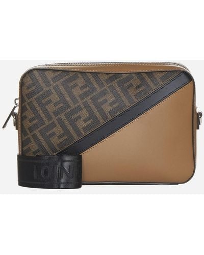 Fendi Leather And Ff Fabric Camera Bag - Gray