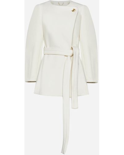 Chloé Belted Wool Short Coat - White