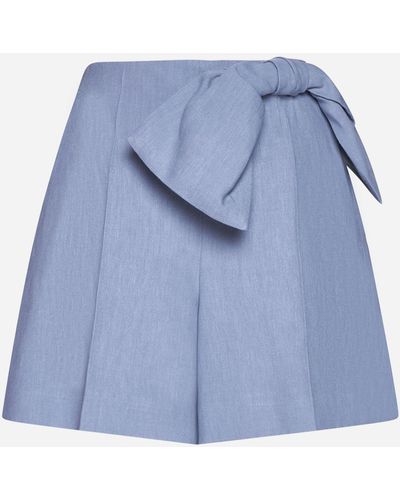 Chloé Bow Linen Shorts - Blue