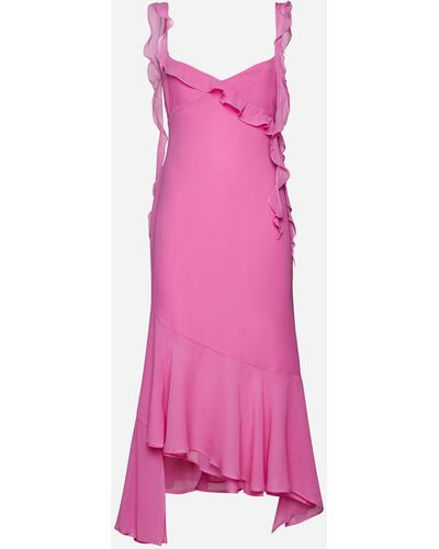 ANDAMANE Miranda Silk Ruffle Midi Dress - Pink