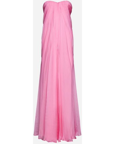 Alexander McQueen Silk Bustier Long Dress - Pink