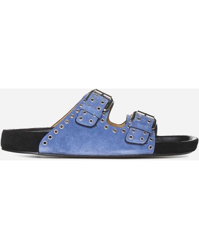 Isabel Marant Lennyo Suede Flat Sandals - Blue