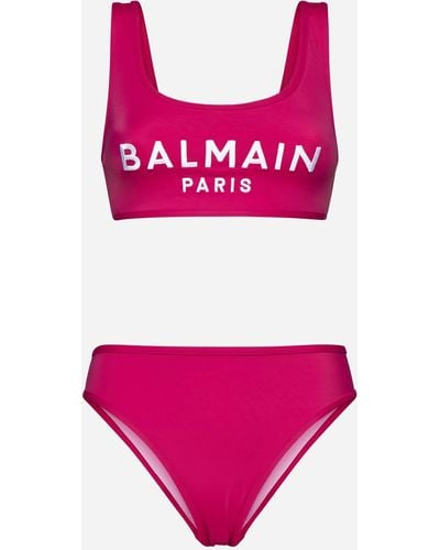 Balmain Embroidered Logo Bikini - Pink
