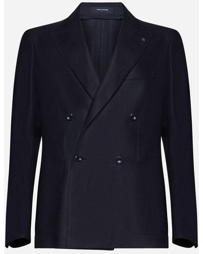 Tagliatore Silk And Wool Double-breasted Blazer - Blue
