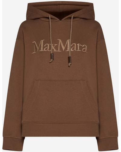 Max Mara Agre Logo Cotton Hoodie - Brown