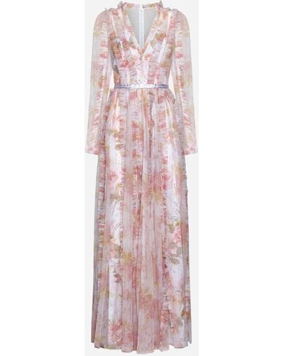 Needle & Thread Floral Print Tulle Long Dress - Pink
