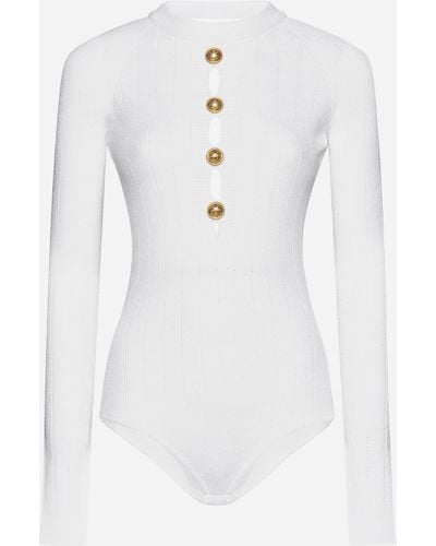 Balmain Buttoned Viscose-blend Bodysuit - White