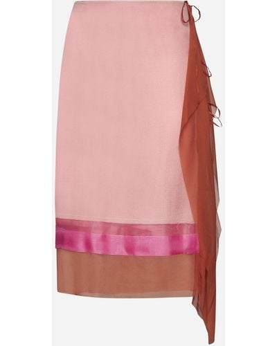 Dries Van Noten Silk Midi Skirt - Pink