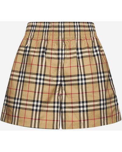Burberry Check Motif Cotton Shorts - Natural