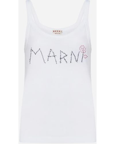 Marni Logo Cotton Tank Top - White