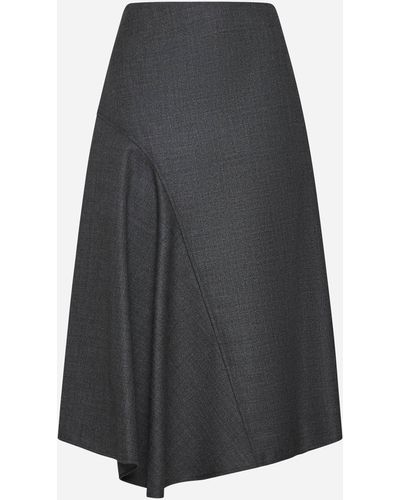 Brunello Cucinelli Wool Midi Skirt - Gray