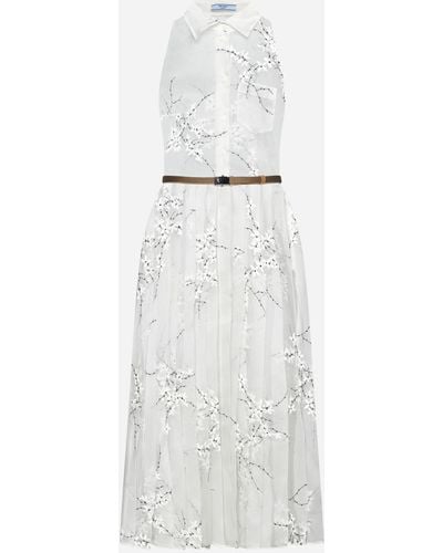 Prada Embroidered Silk-blend Shirt Dress - White