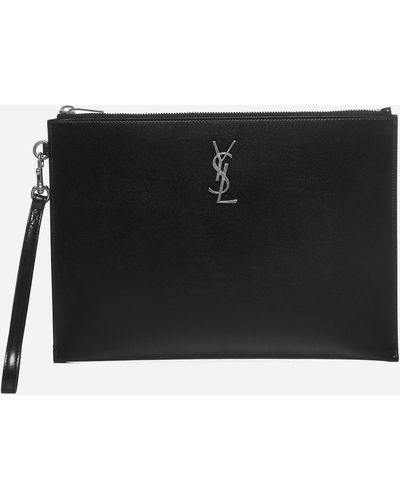Saint Laurent Ysl Logo Leather Clutch Bag - Black