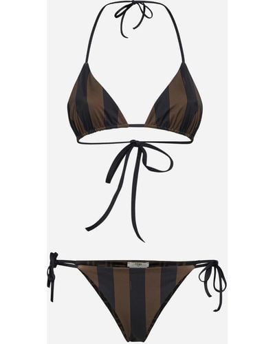 Fendi Ff And Striped Reversibile Bikini - White