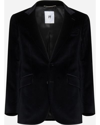 PT Torino Velvet Single-breasted Blazer - Black