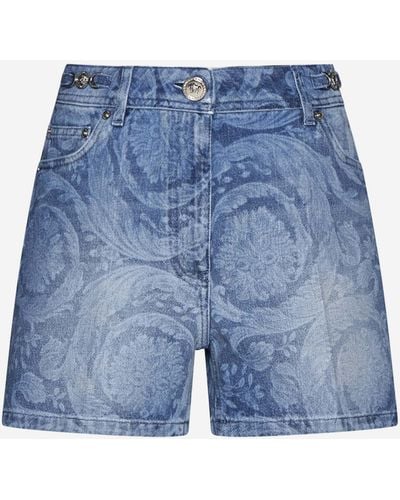 Versace Barocco Denim Shorts - Blue